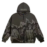 Ouzey 2025 skeleton sweatshirt y2k top couple autumn and winter new long-sleeved skull hair coat men winter men clothing y2k tops