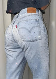 Ouzey 90s Streetwear Y2K Women Pants Gothic Punk Hip Hop American Embroidered Pockets Sequins Rhinestones Retro Blue Jeans Sexy Slim High Waist Pants