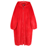 Ouzey Spring Winter Long Oversized Red Warm Fluffy Faux Fur Coat Women with Hood Zipper Loose Casual Furry Overcoat 2025