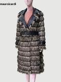 Ouzey Spring Winter Long Thick Warm Soft Fluffy Hairy Striped Faux Fox Fur Coat Women Luxury Elegant Chic Furry Overcoat