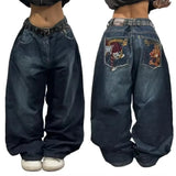 Ouzey dandys world Hip Hop Street Leisure Denim Pants Beautiful Y2k Vintage Gothic Fashion Embroidered Straight Leg Wide Leg Jeans Men Clothing