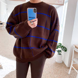 Ouzey Men's plaid round neck sweater thickened autumn and winter Korean style trendy ins sweater sweater tops for men men clothing