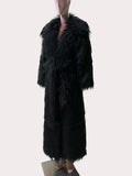 Ouzey Winter Extra Long Black Thick Warm Shaggy Fluffy Fuzzy Faux Fur Coat Women Sashes Luxury Elegant Maxi Furry Overcoat