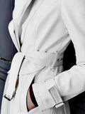 Ouzey Spring Autumn White Fitted Long Pu Leather Coat Women Zipper Belt Elegant Chic Luxury Designer Fake 2 Clothes 2025