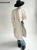 Ouzey Autumn Winter  Long Beige Oversized Thick Warm Soft Wool & Blends Coat Men Double Breasted Loose Korean Fashion 2025