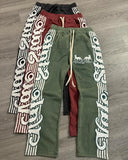 Ouzey dandys world Hip-hop street striped letter print oversized baggy pants for men 2025 new style simple and versatile fashion trendy sweatpants