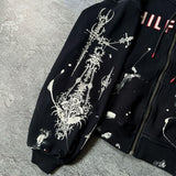 Ouzey 2025 Harajuku Trendy Y2K Streetwear Jacket Gothic Punk Pattern Printed Zipper Hoodie Men High Street Casual Oversized Sweatshirt