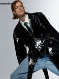 Ouzey High Quality Cool Handsome Runway European Fashion Black Reflective Shiny Patent Faux Leather Jacket Men Clothes