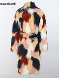 Ouzey Winter Long Colorful Multicolored Oversized Hairy Shaggy Thick Warm Faux Fur Coat Women Bat Sleeved Fur Overcoat