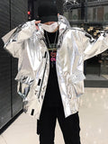 Ouzey Spring Autumn Shiny Reflective Faux Leather Jacket Zipper Cool Luxury Designer Windbreaker Hip Hop Clothes Men 2025