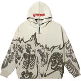 Ouzey 2025 skeleton sweatshirt y2k top couple autumn and winter new long-sleeved skull hair coat men winter men clothing y2k tops