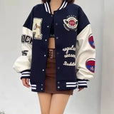 Ouzey dandys world American retro letter embroidery flocking Y2K street hip-hop baseball uniform jacket female 2025 new college style couple outfit