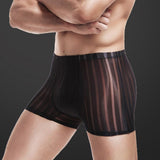 Ouzey Transparent Striped Underwear  Mens Boxer Shorts s Ice Silk Boxers Mid-waist Underpants Seamless Penis Pouch Shorts pants