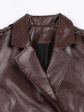 Ouzey Spring Long Loose Black Silver Soft Faux Leather Trench Coat for Women Sashes Double Breasted Leather Overcoat 2025