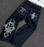 Ouzey Streetwear Letter Jeans Y2K Clothes Mens Womens Harajuku Hip Hop Retro Baggy Jeans Black Pants Casual Low Waist Wide Leg Trouser