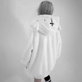 Ouzey Winter Cool Oversized Warm Thick Soft Faux Fur Coat Hoodie Women with Bear Ears Punk Style Fluffy Jacket Streetwear