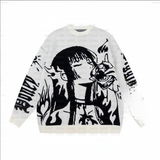 Ouzey Japanese Anime Knity2k Second Dimension Streetwear Sweater Fashionable Jacquard Warm Pullover Shirt Men Women's Long Sleeve Top