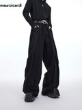 Ouzey Autumn Long Black Loose Warm Casual Flowy Wide Leg Woolen Pants Men High Waist Luxury Designer Korean Clothes 2025