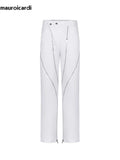 Ouzey Spring Autumn Cool Black Pencil Pants Men with Many Zippers Luxury Designer Clothing Trousers White Runway Fashion