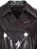 Ouzey Spring Black Long Soft Thin Waterproof Flowy Shiny Reflective PVC Faux Leather Trench Coat for Women Y2K Streetwear