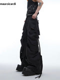 Ouzey Autumn Hollow Out Black Flowy Baggy Wide Leg Pants for Mens Streetwear Men Luxury Designer Clothing Fashion Trousers