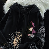 Ouzey American spider print cardigan hooded sweatshirt plus velvet thickening men and women ins fashion brand loose thin couple coat