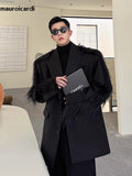 Ouzey Spring Autumn Loose Black Faux Fur Patchwork Blazer Men with Shoulder Pads Long Sleeve Luxury Designer Clothes 2025