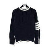 Ouzey 2024 Striped Knitted Sweater Long Sleeve Jacket Round Neck Coarse Thread Autumn/Winter Trendy Pullover Top For Men