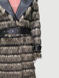 Ouzey Spring Winter Long Thick Warm Soft Fluffy Hairy Striped Faux Fox Fur Coat Women Luxury Elegant Chic Furry Overcoat