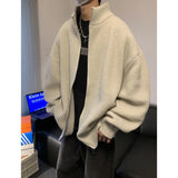 Ouzey American Style Men's Stand Collar Sweater Cardigan Autumn Trendy Plus Size Loose Fit Casual Knitted Top Jacket For Men