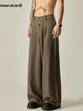 Ouzey Spring Autumn Long Loose Casual Black Baggy Wide Leg Pants Men with Colorful Buttons Luxury Designer Emo Clothing