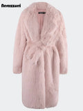 Ouzey Spring Winter Long Oversized Pink Hairy Thick Warm Soft Faux Fox Fur Coat Women Sashes Loose Korean Fashion 2025