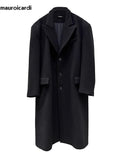 Ouzey Autumn Winter Cool Oversized Long Warm Black Woolen Coat Men Luxury Designer Clothes Wool Blends Overcoat 2025