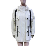 Ouzey Spring Autumn Cool Windproof White Windbreaker Women with Drawstring Hood Many Pockets Zip Up Chic Cargo Jacket 2025