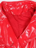 Ouzey Spring Autumn Extra Long Soft Red Reflective Shiny Patent Leather Coat Women Double Breasted Maxi European Fashion