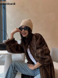 Ouzey Spring Winter Long Brown Thick Warm Soft Faux Mink Fur Coat Women Puff Sleeve Elegant Luxury Chic Fluffy Clothes