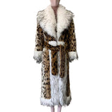 Ouzey Winter Long Thick Warm Colorful Fluffy Leopard Print Faux Fur Coat Women with Fake Fox Fur Trim Luxury Designer Clothes 2025