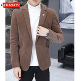 Ouzey Autumn and Winter Men's Nizi Plush Thickened Warm Small Suit Solid Color Casual Business Suit Men's Slim Fit Social Dress Coat