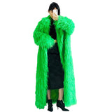 Ouzey Winter Extra Long Oversized Bright Green Colored Hairy Thick Warm Soft Shaggy Faux Mongolian Fur Coat Women Sashes