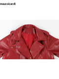 Ouzey Spring Luxury Chic Soft Waterproof Wine Red Pu Leather Trench Coat for Women Belt Double Breasted Fall Clothes 2025