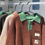 Ouzey Plush college style retro POLO collar sweater boys couple tops Hong Kong style bf lazy style autumn and winter sweater y2k tops