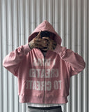 Ouzey 2024 Trendy Street Trend Brand Clothing Hip-hop Punk Style Letter Print Zipper Hoodie Men Pink Casual Retro Oversized Sweatshirt