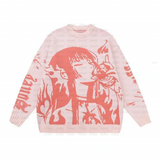 Ouzey Japanese Anime Knity2k Second Dimension Streetwear Sweater Fashionable Jacquard Warm Pullover Shirt Men Women's Long Sleeve Top