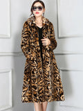 Ouzey Winter Long Warm Thick Fluffy Colorful Leopard Print Faux Fur Coat Women Drawstring Waist Luxury Furry Overcoat 2025