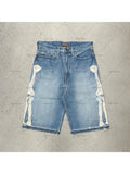 Ouzey 2025 Summer Denim Shorts Hip Hop Y2K Men Women Goth Letter Print Retro Blue Denim Shorts Street Wear