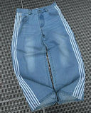 Ouzey Y2K Casual Jeans Harajuku Classic Striped Light Blue Jeans Graphic Embroidery High Waist Straight Pants Baggy Trousers Men Women