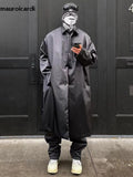 Ouzey Spring Autumn Long Cool Oversized Waterproof Black Trench Coats Men with Back Slit Single Breasted Loose Outerwear