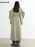 Ouzey Spring Long Oversized Elegant Ruffled Trench Coat for Women Double Breasted Luxury Designer Overcoat Runway Fashion