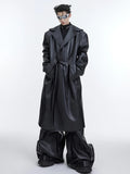 Ouzey Autumn Long Oversized Waterproof Black Faux Leather Trench Coat Men with Hood Loose Luxury Designer Clothes 2025