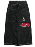 Ouzey Streetwear Big Pocket Jeans Y2K Pants Mens Harajuku Hip Hop Cartoon Embroidery Baggy Black Pants Low Waist Wide Leg Trousers